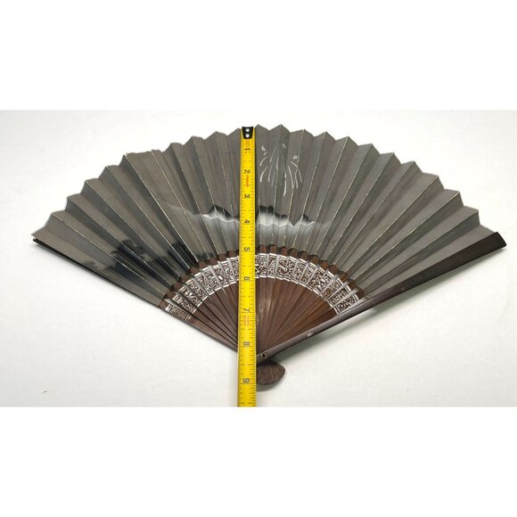 Vintage Asian Inspired Folding Hand Fan With Intricate Fireworks Over Mountains - Picture 4 of 9